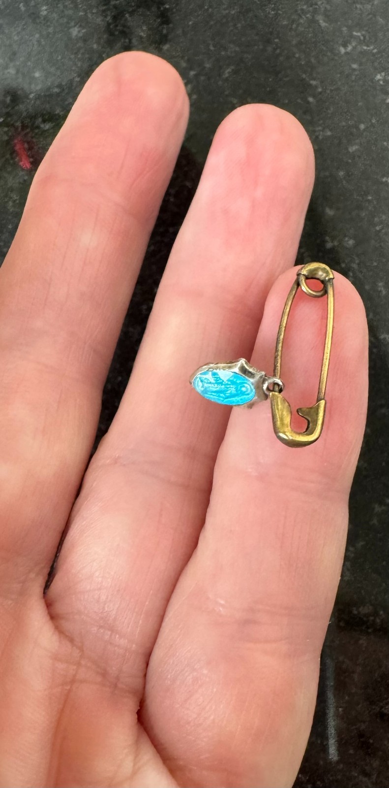 Vintage Religious Protection Pin Sterling Silver Blue Medal Charm