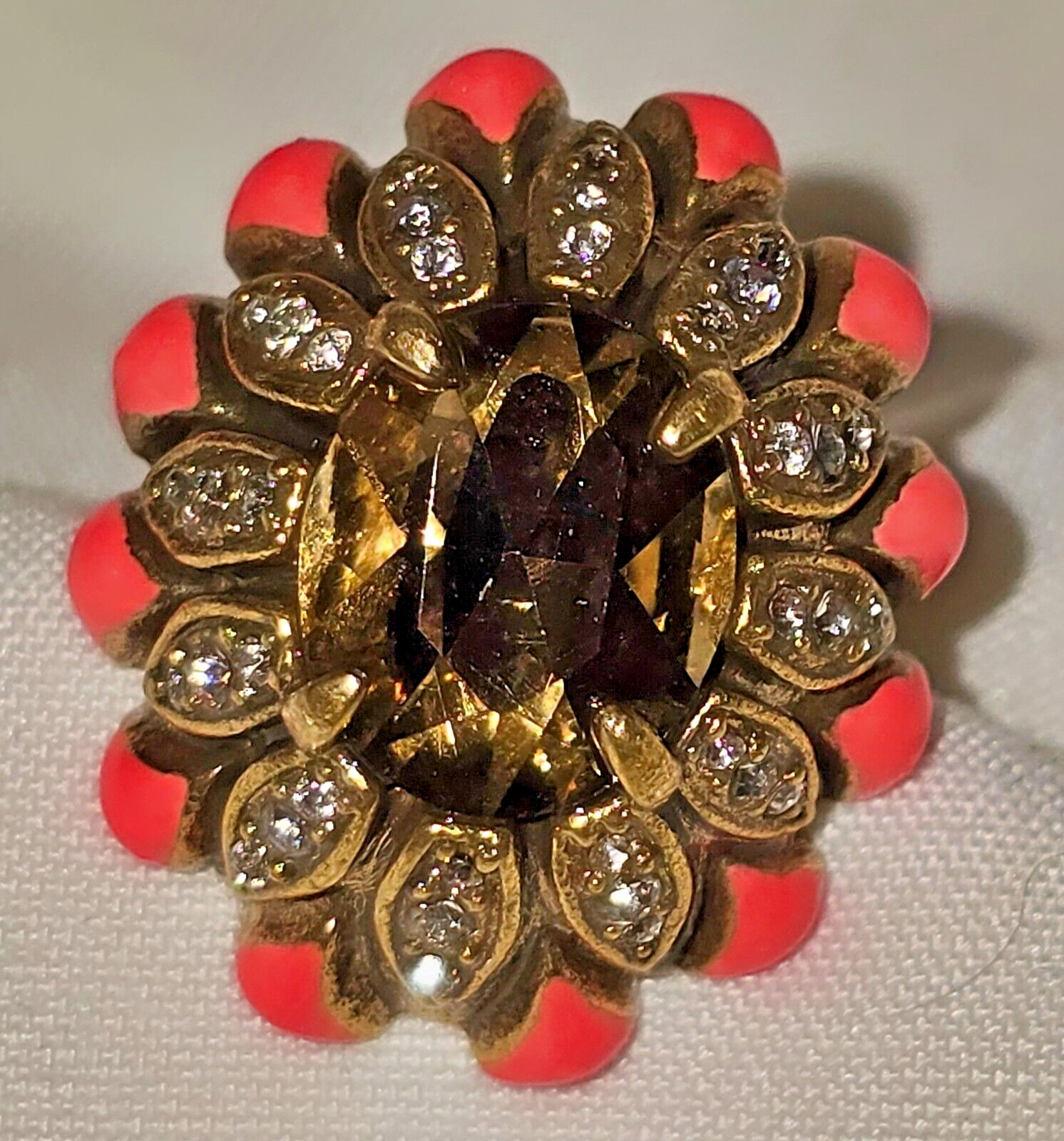 Stella and Dot ring orange brown clear rhinestone one size