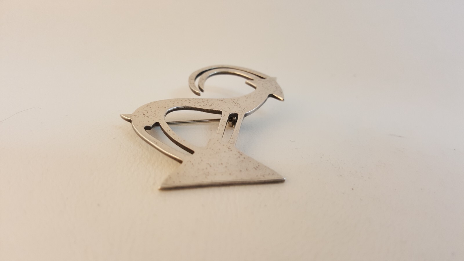 Vintage modernist stylized ram goat brooch pin Forbes MCM sterling silver