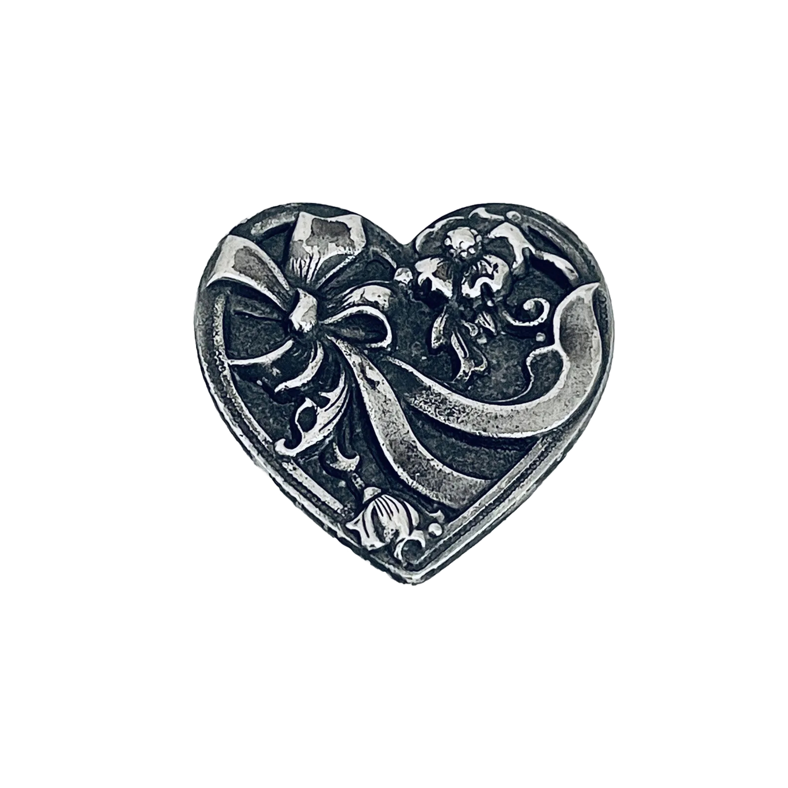 Vintage White Swan Pewter Heart Pin Brooch