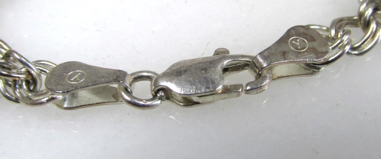 Sterling Silver Double Curb Link Bracelet w/ 8 Charms ~ 6-3/4″ ~ 19g ~ 6-K463
