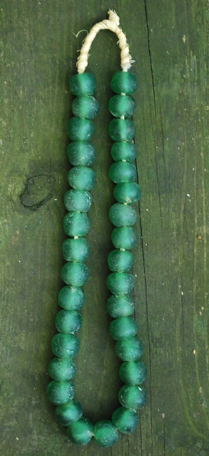HUGE Recycled SEA GLASS STATEMENT NECKLACE Matte Green 23mm AFRICAN TRADE BEADS