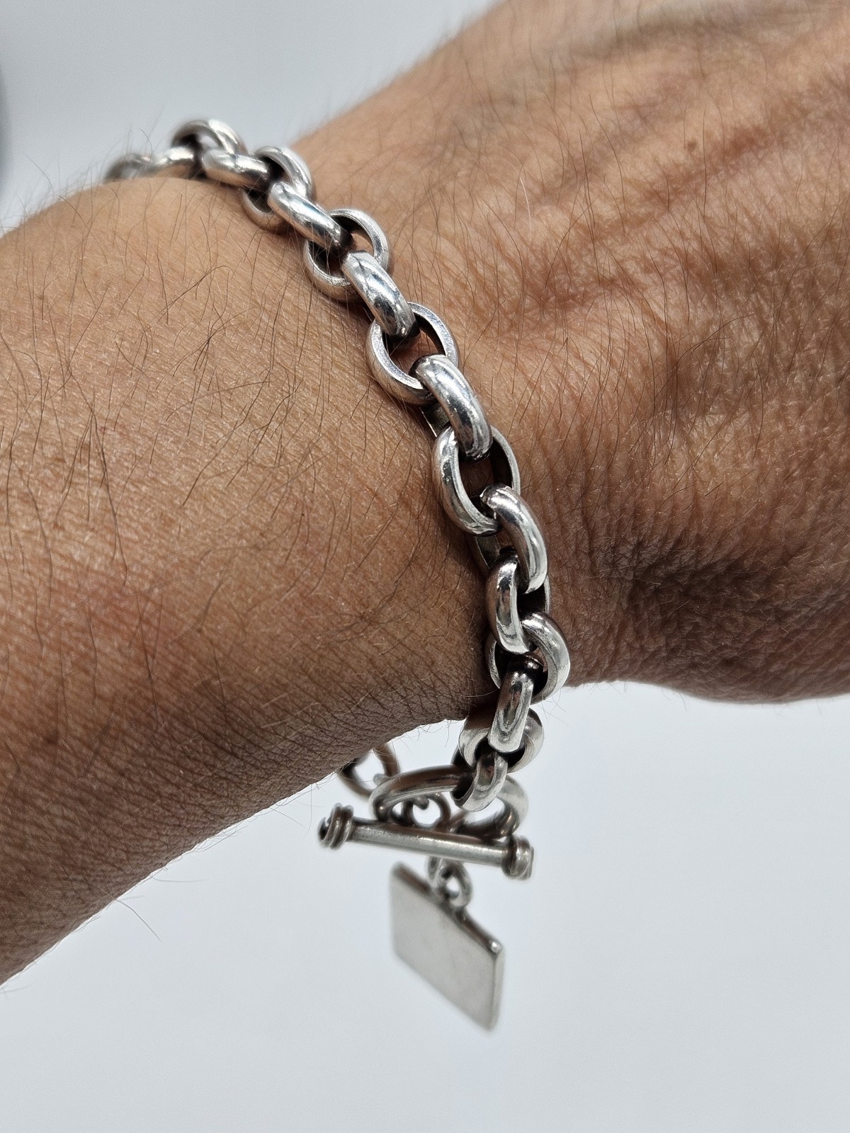 Vintage Sterling Silver 925 Chunky Cable Link Toggle Clasp Bracelet 7″ 28g