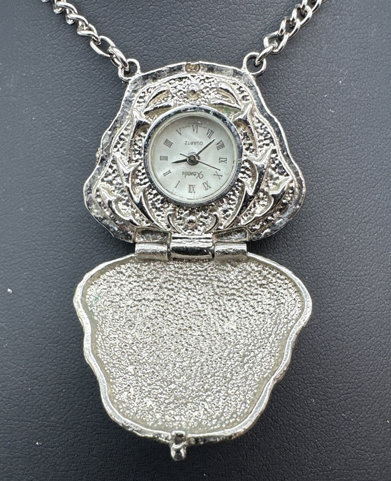 Vintage Xanadu Quartz Y2K Purse Hidden Watch Necklace Works Marcasite Adorned