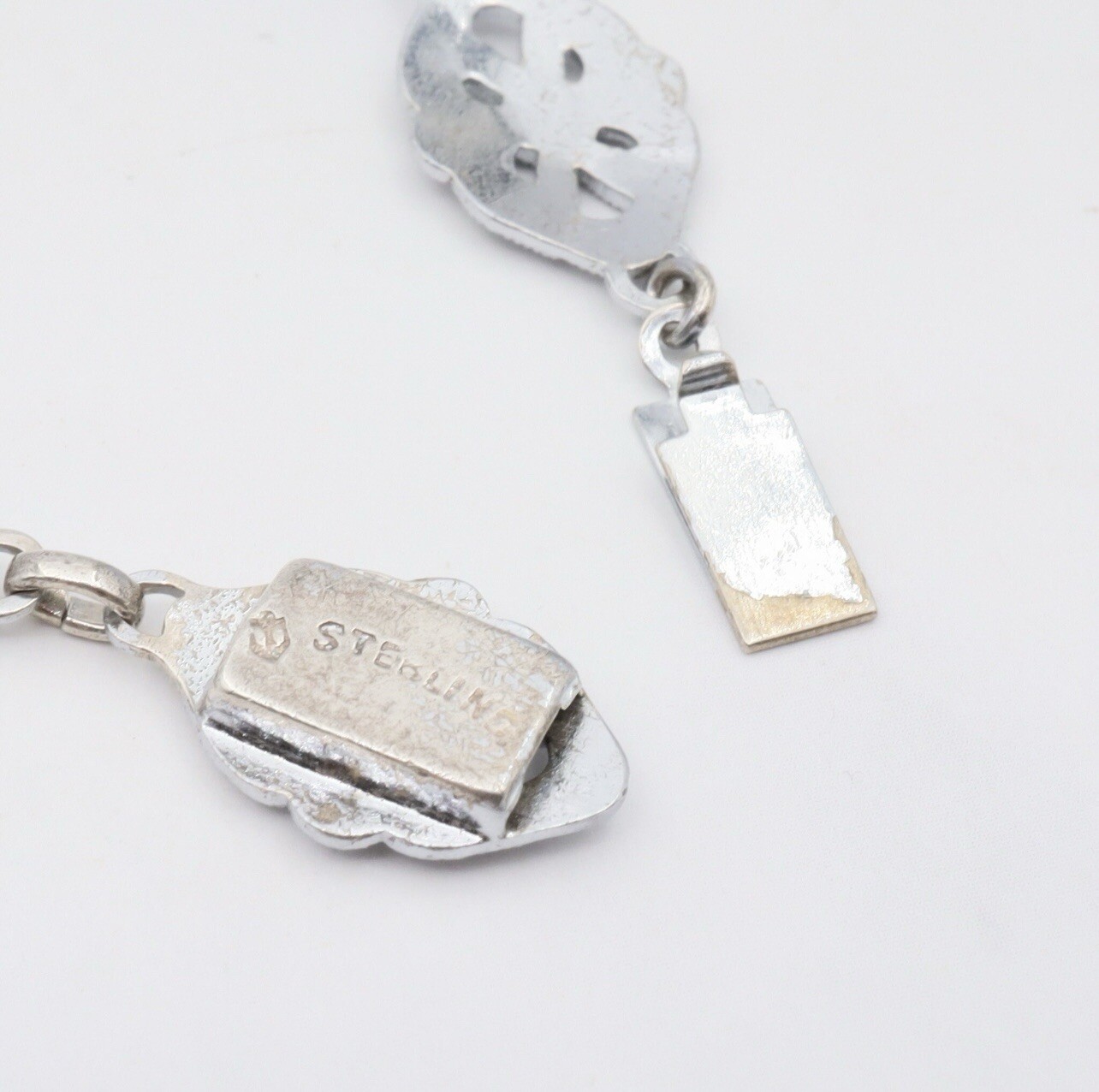 Antique Art Deco Blue Lozenge Shape Plaque Rhodium Plated Sterling Necklace