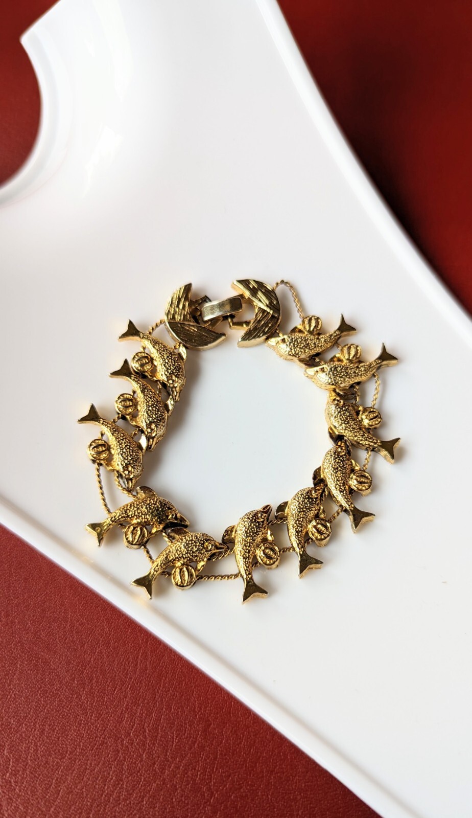 Vintage Gold Tone Dolphin Beach Ball Slide Charm Sliding Charms BRACELET