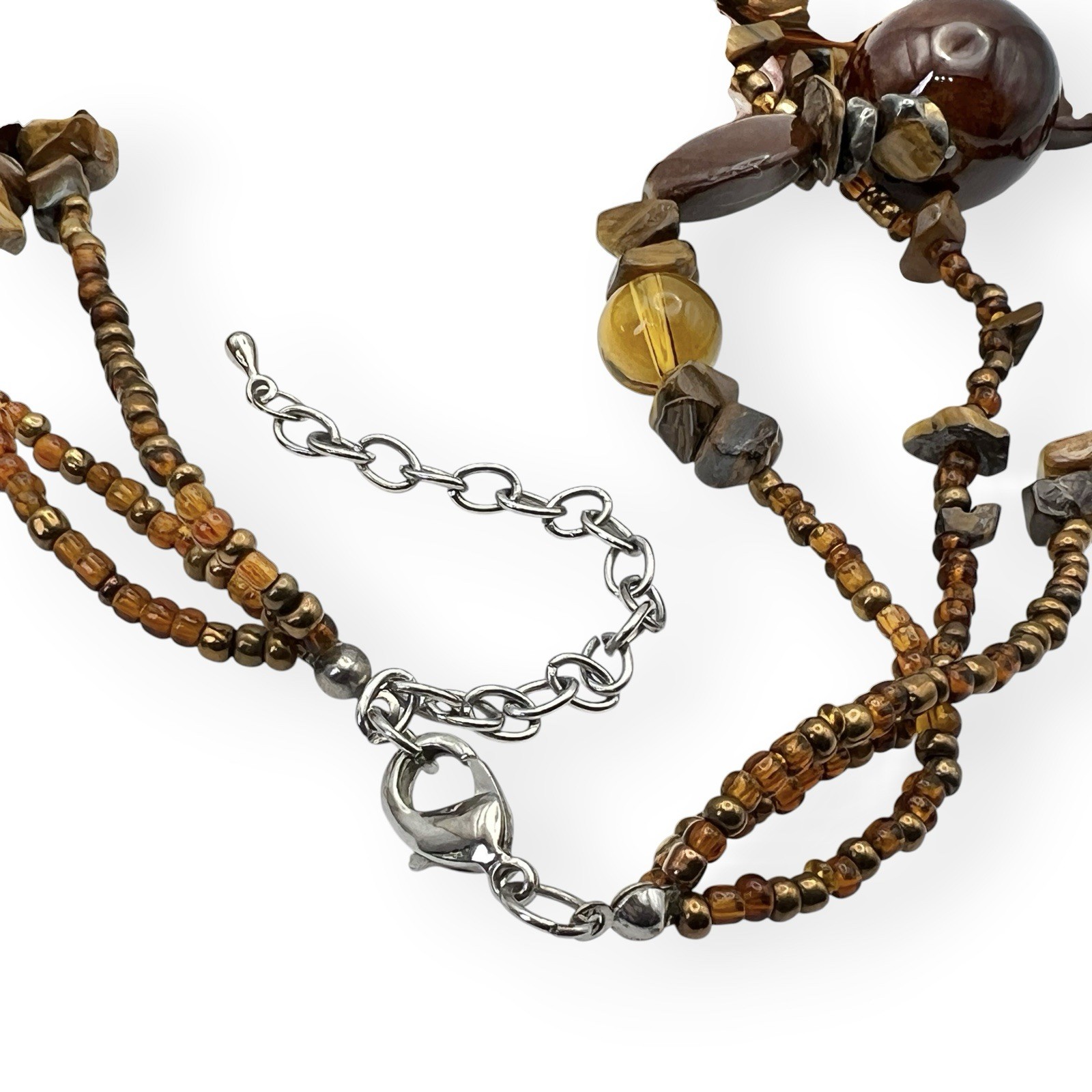 Multi Strand Beaded Necklace Earthy Natural Shell Glass Statement Boho Chic Vtg