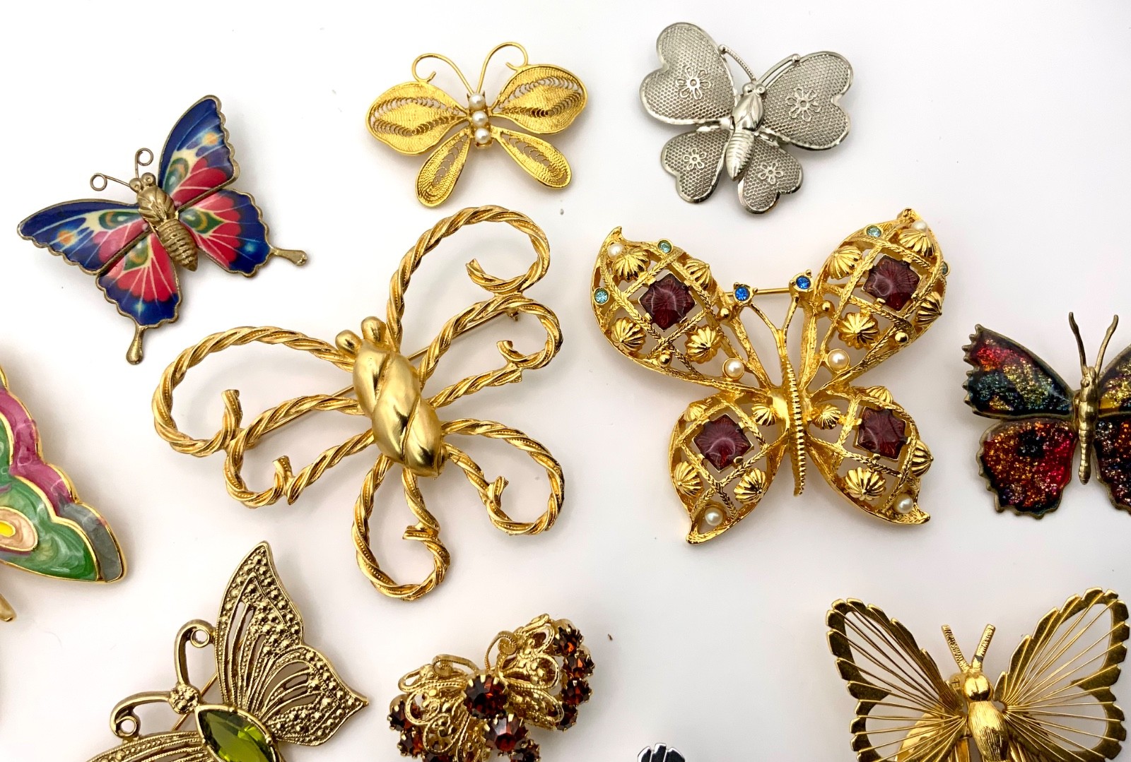 Vintage Butterfly Brooch Monet Avon Gerry’s Enamel Rhinestone Filigree Lot of 14
