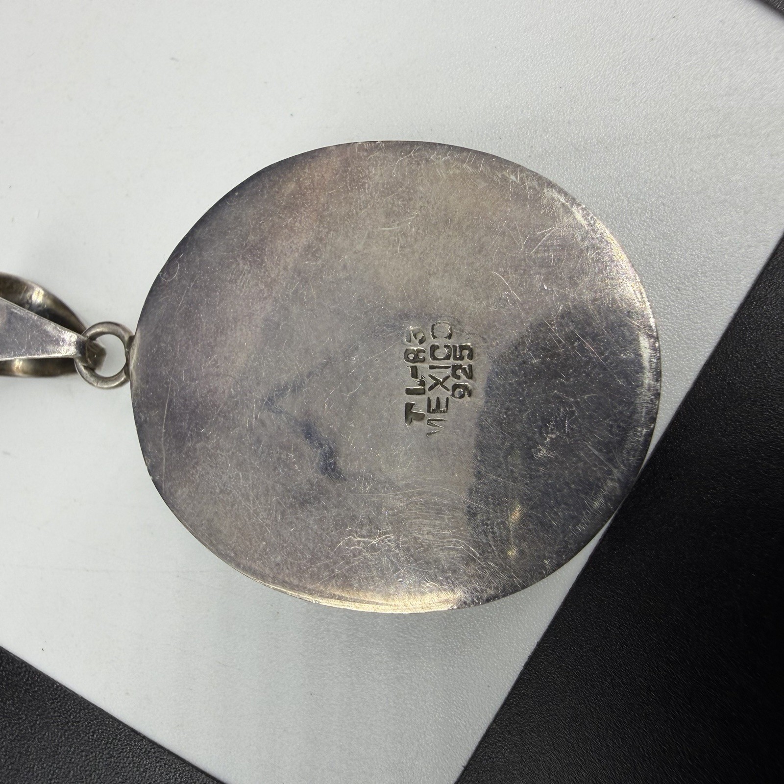 Vintage Taxco TL-83 Sterling Silver 2.25″ Drop Oval Turquoise Pendant Mex 17.2g