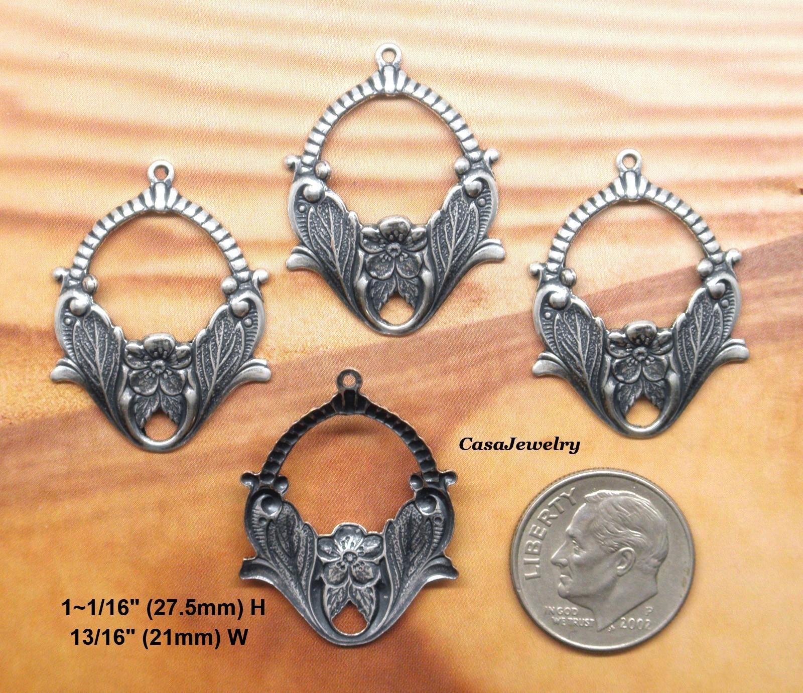 #0136 ANTIQUED .925 STERLING SILVER PLATED BASKET W/TOP HANG RING – 4 Pcs