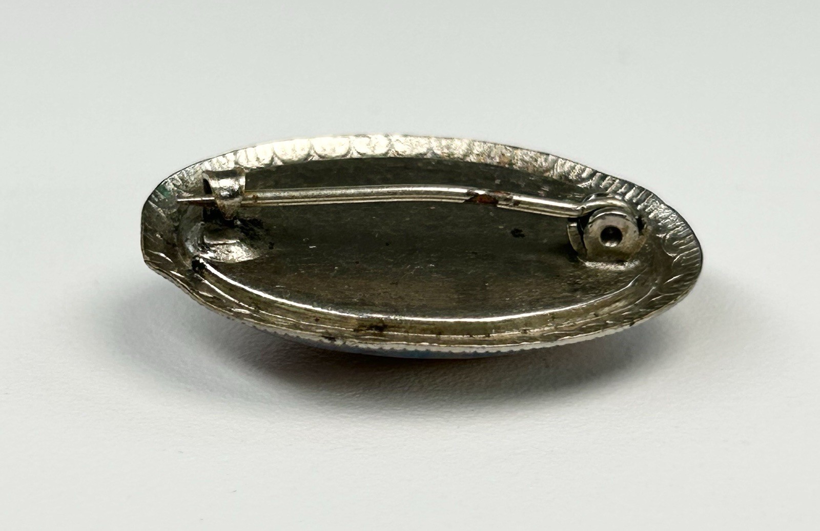 Antique Sterling Silver Oval Glass Cabochon Faux Fire Opal Brooch Victorian