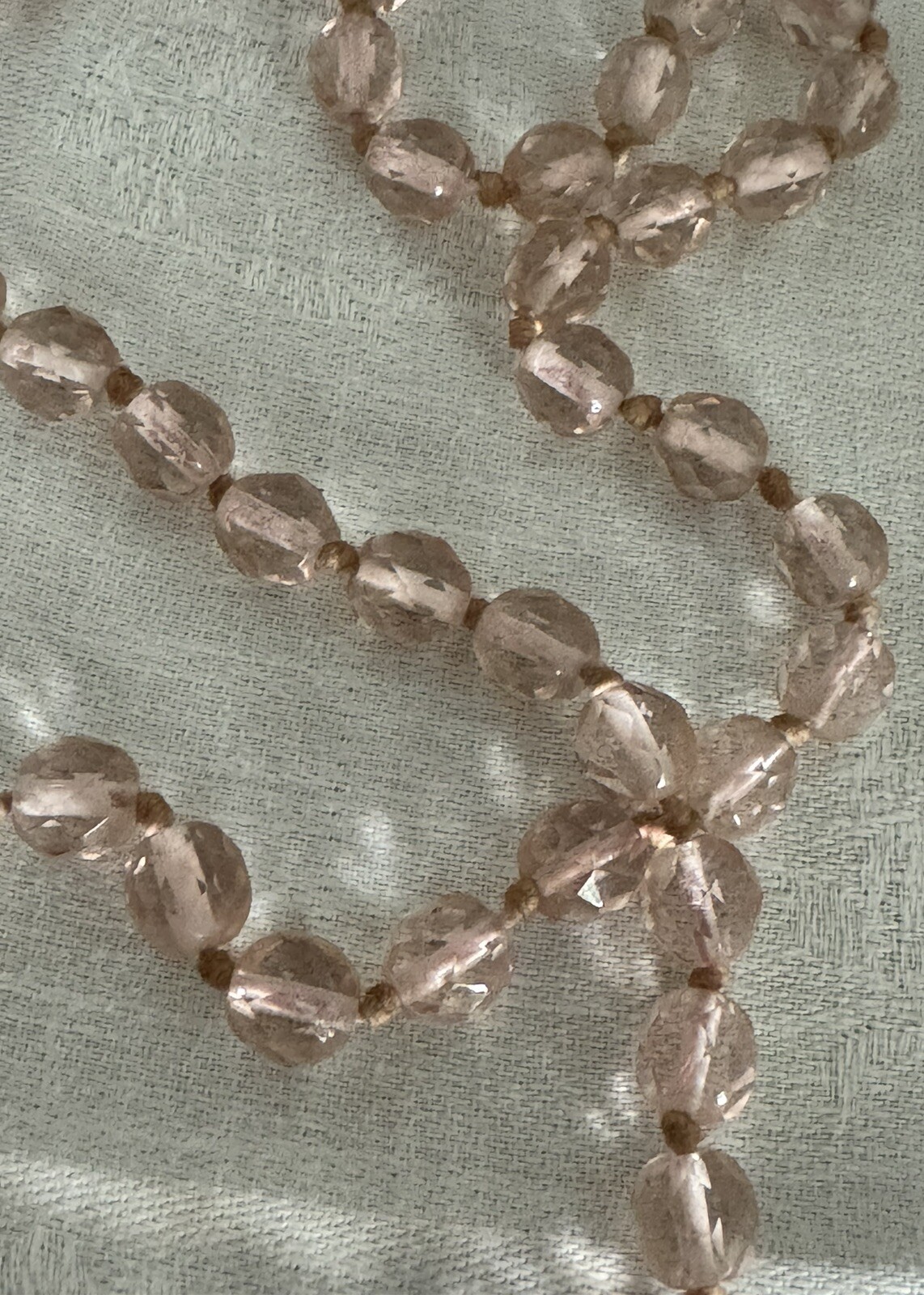 Vintage 30’s No Clasp Hand Knotted Art Deco Pink Crystal Necklace