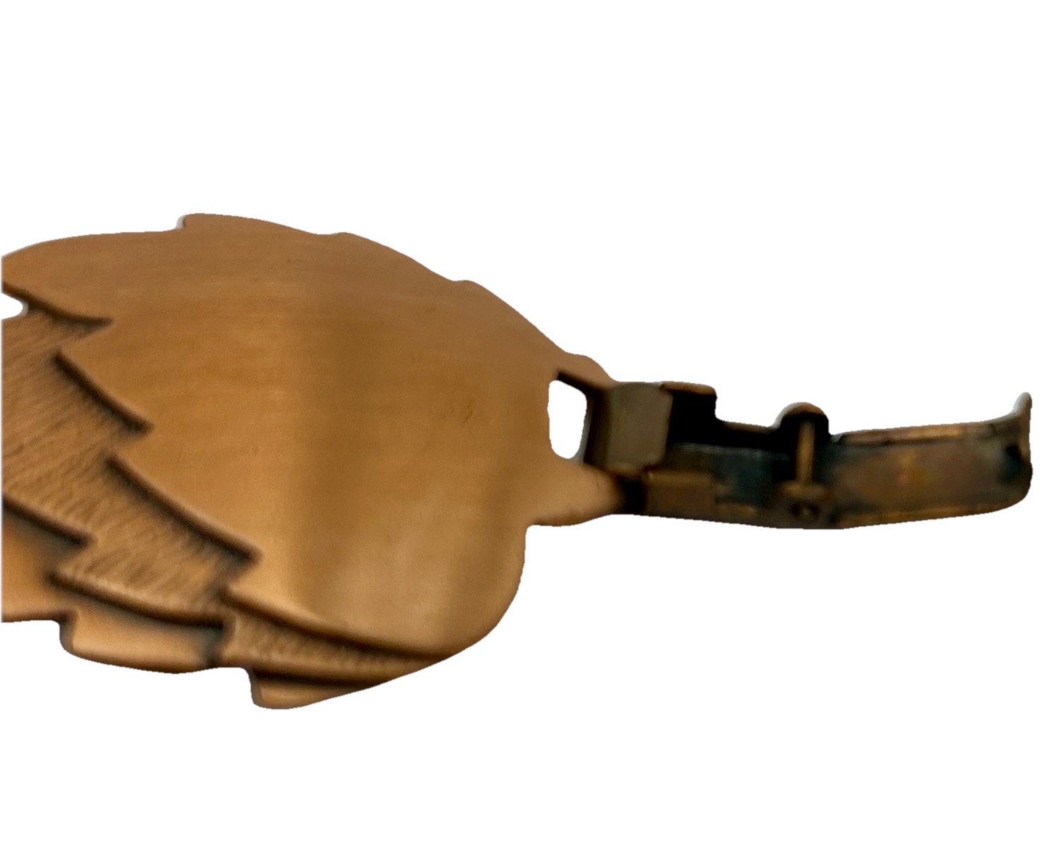 Vintage Copper Leaf Bracelet Brooch Set Modernist Mid Century 8” Nature Design