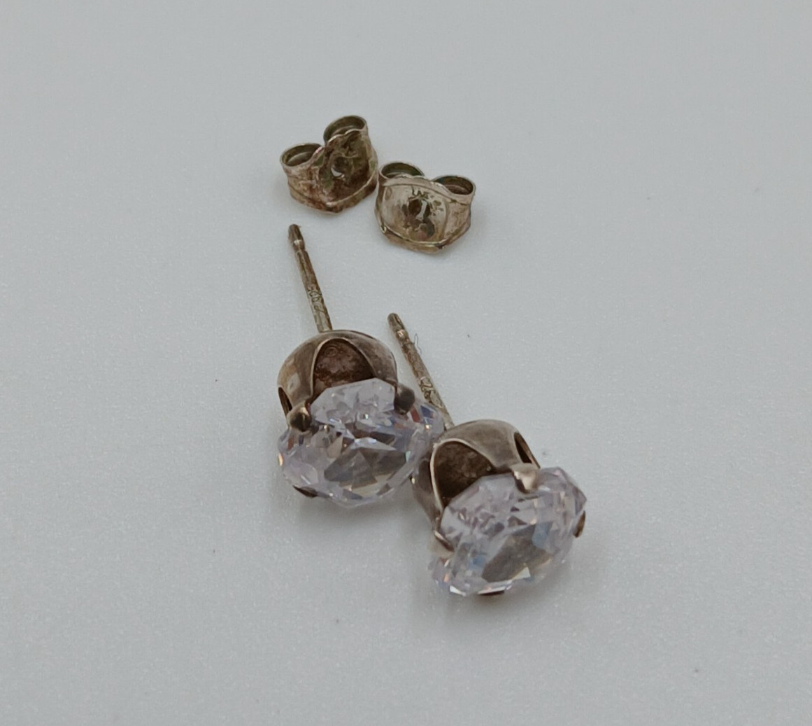 925 C Signed 5mm CZ Sterling Silver Square Faceted Cushion Cut Stud Estate Glam