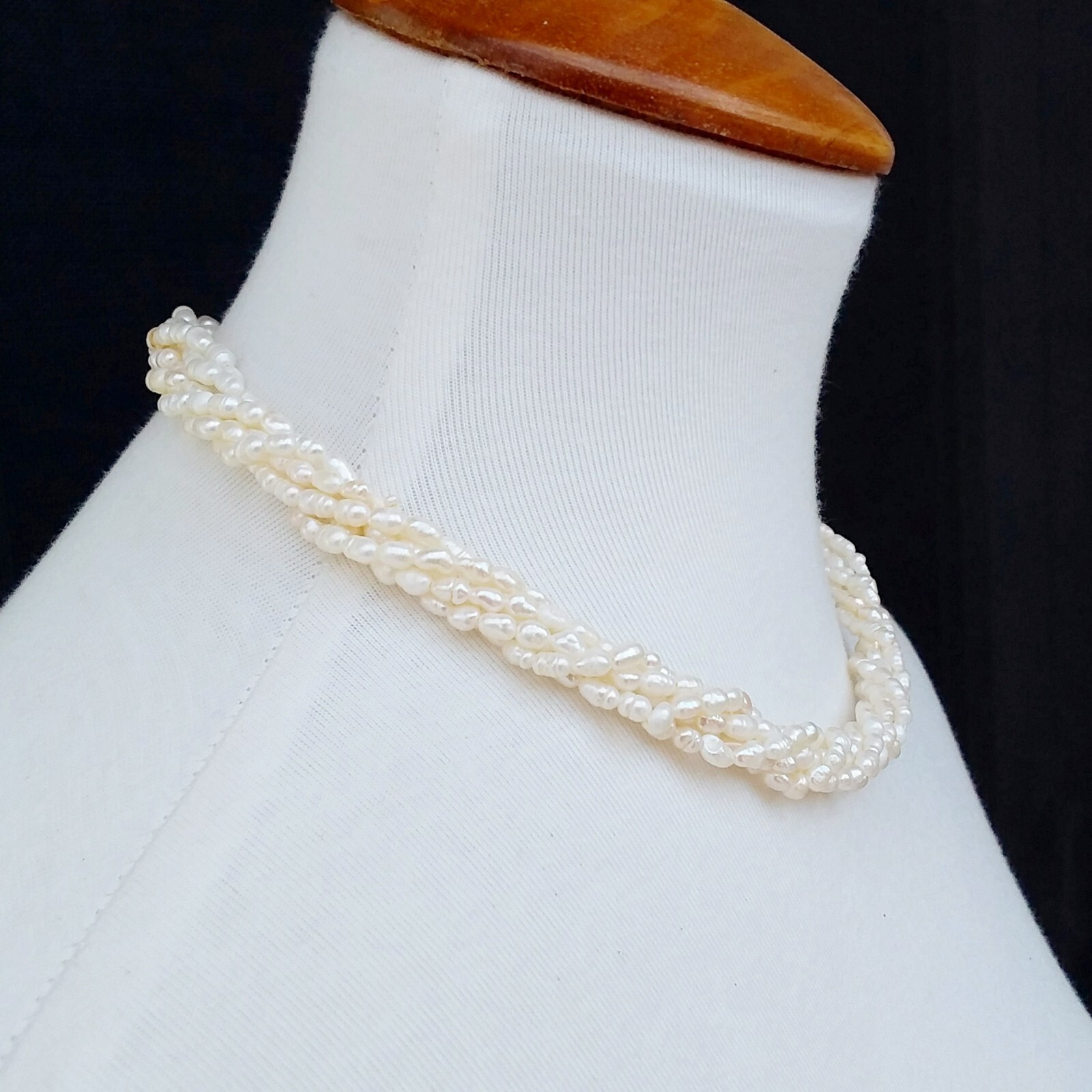 Freshwater Rice Pearls Multi Strand Necklace White Gold Tone Bow Clasp 16.5in