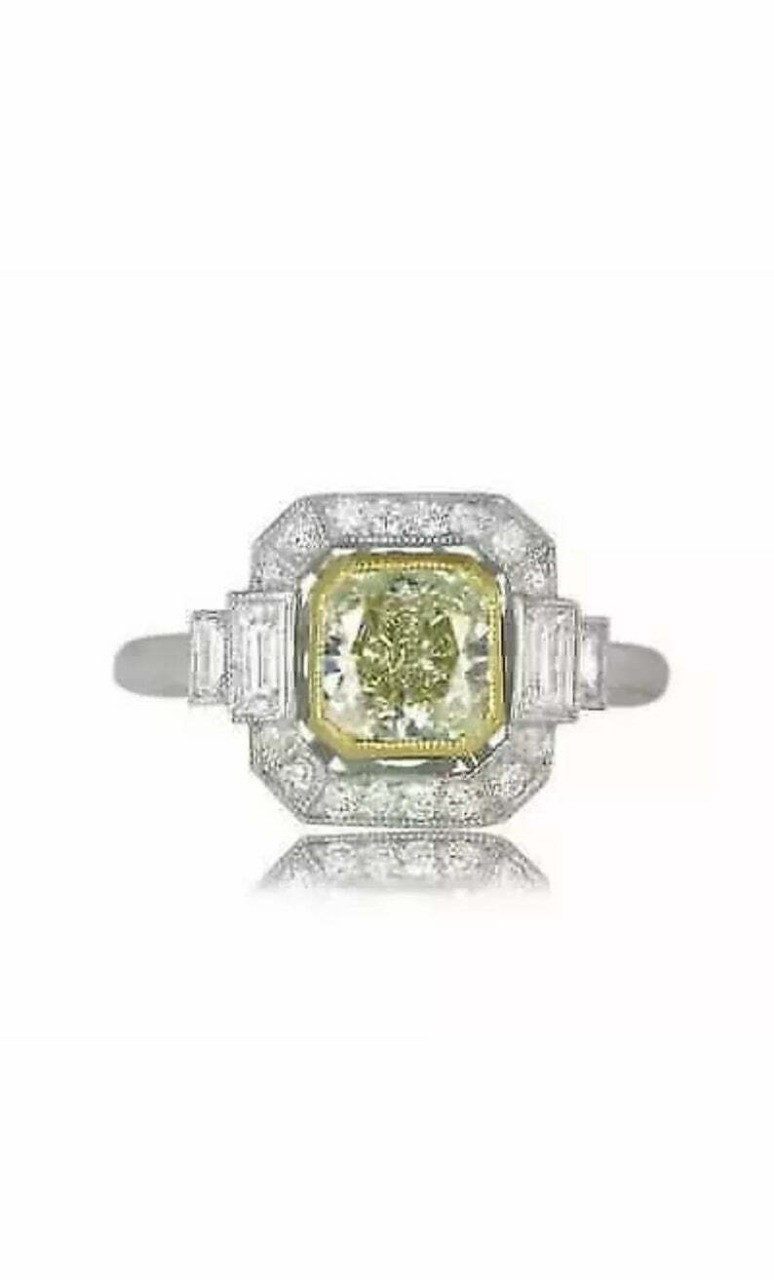 Art Deco Antique Vintage 2.30 Ct Canary Diamond Wedding Ring 925 Sterling Silver
