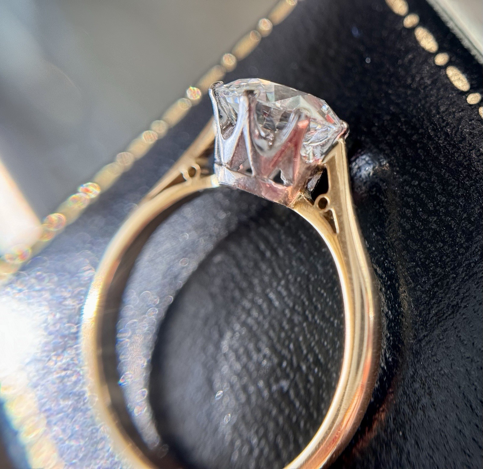 Vintage 18k Gold 2.35 carat Old European Cut Diamond Engagement Ring