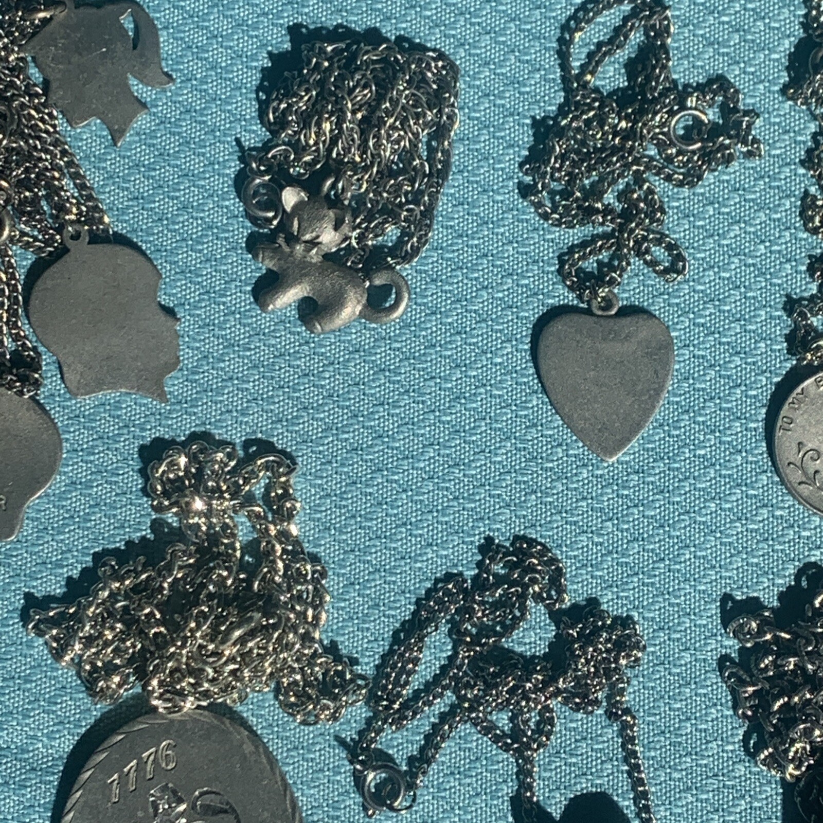 Vintage Pewter BDA Pendant Necklace Lot Of 40 Mixed Variety Signed NOS LBS610