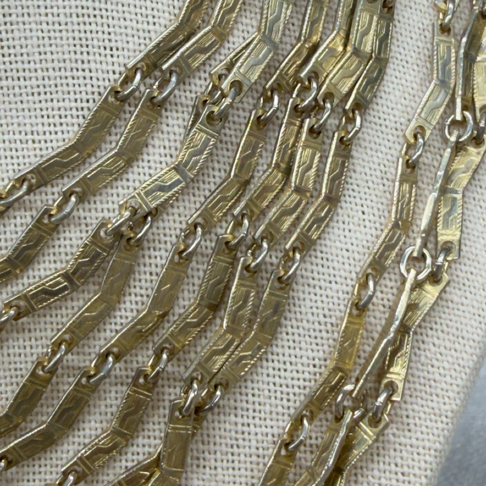 Vintage Bib Necklace Multi Chain Gold Tone Etched Bars Hook Clasp
