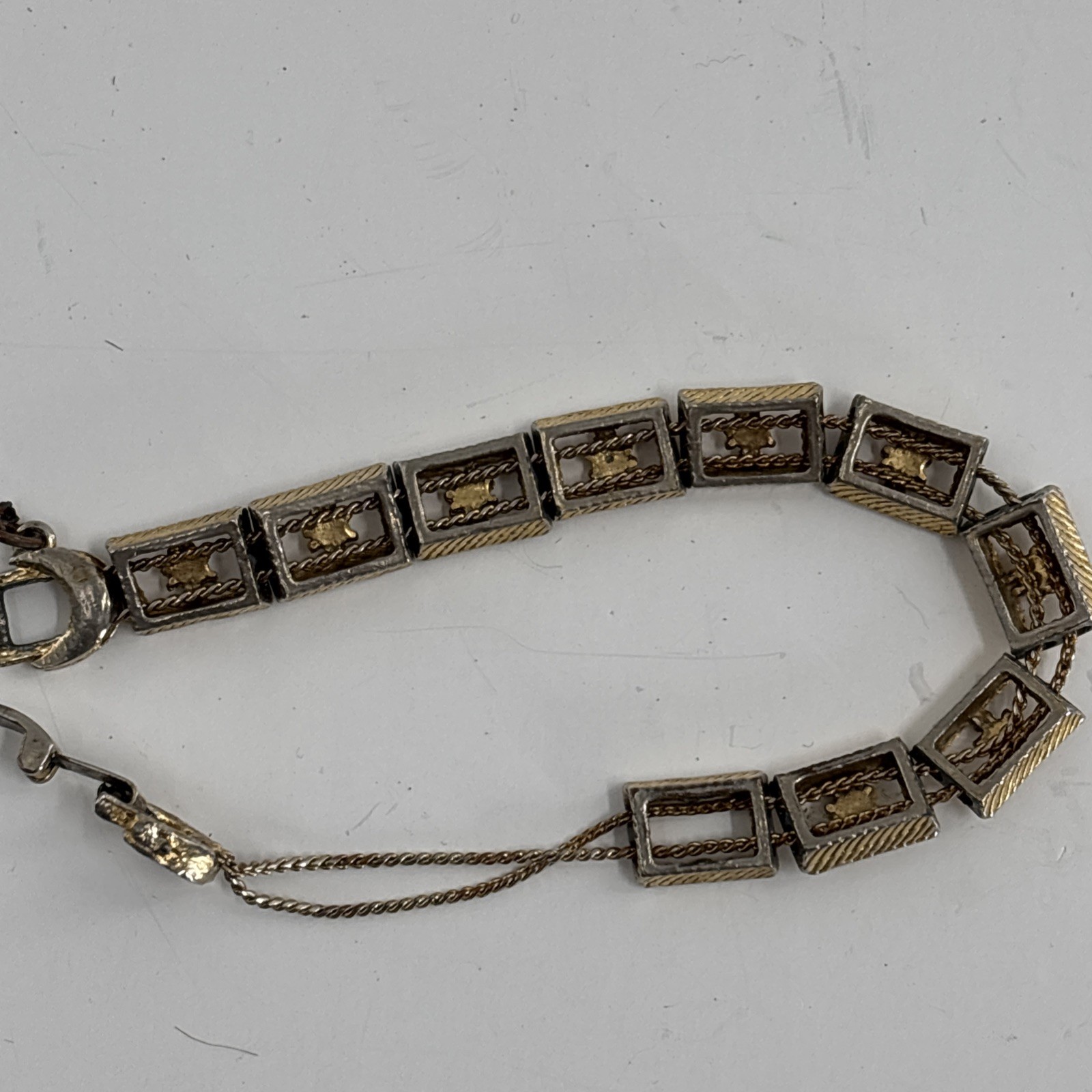 Vintage Gold Tone Victorian Slide Charm Bracelet Gold Tone Missing Rhinestones