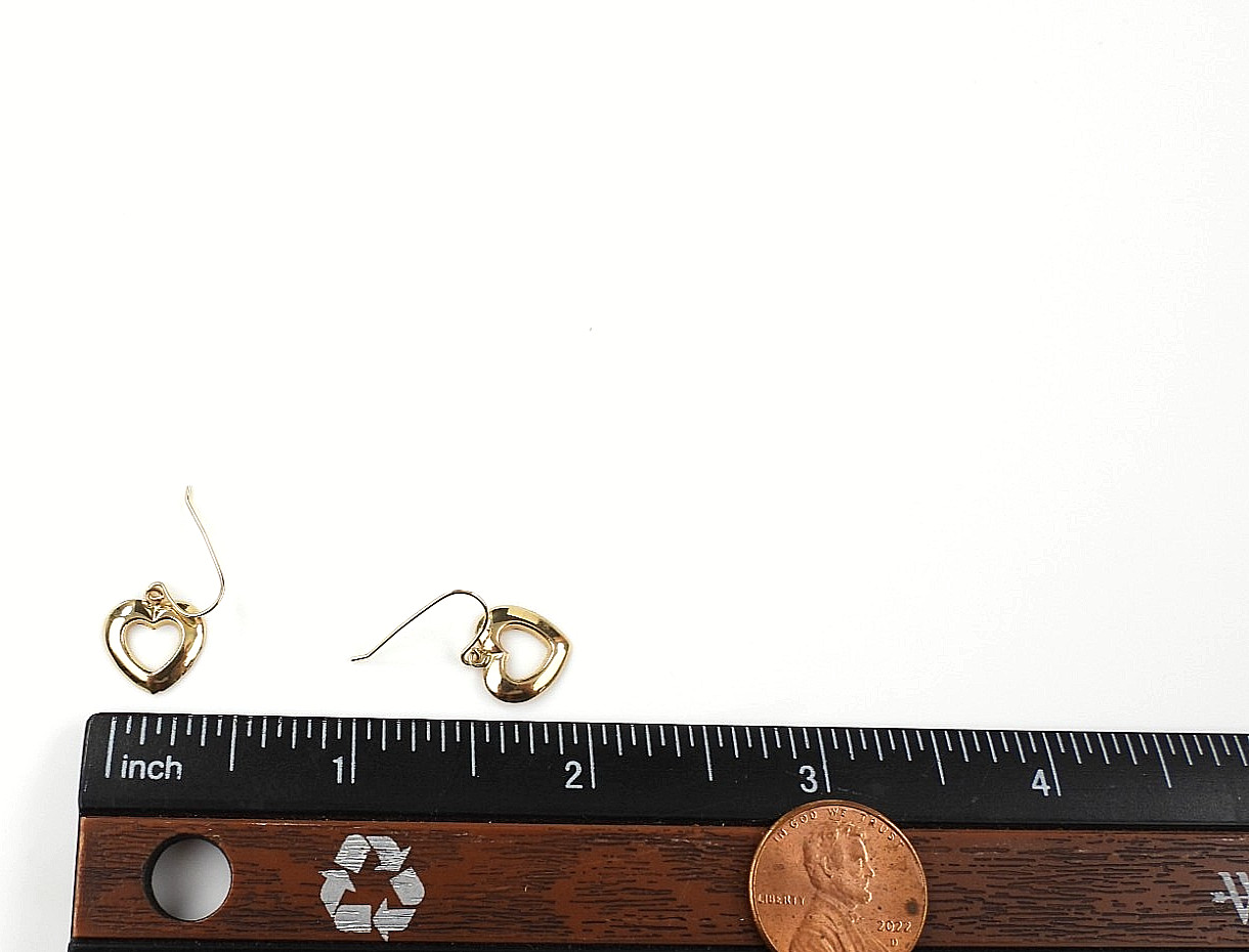 14K Yellow Gold Heart Dangle Drop Earrings Vintage JCM Fine Hook Classic Jewelry