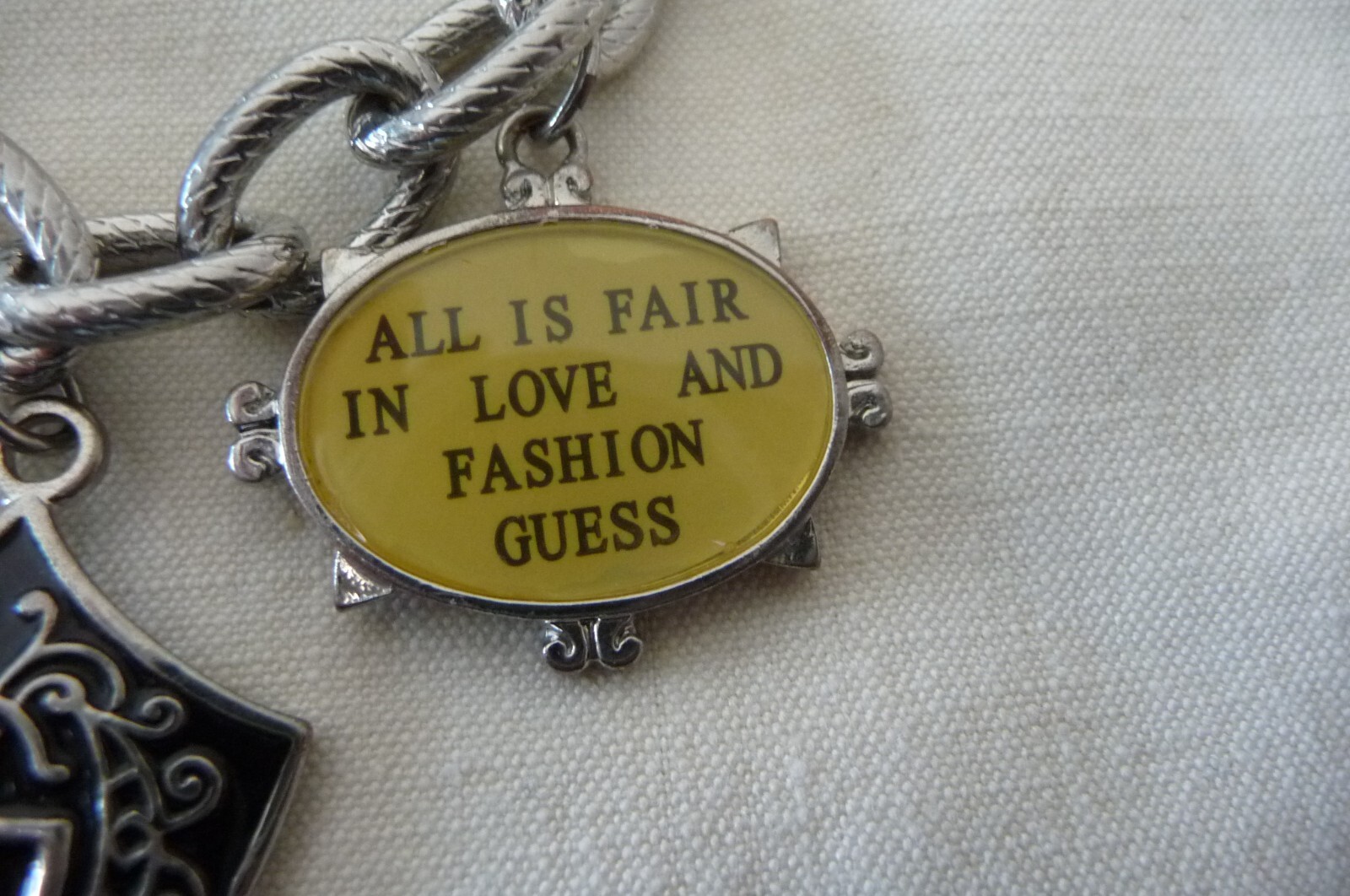 #619A vtg CHARM BRACELET By GWEN SILVER TONE