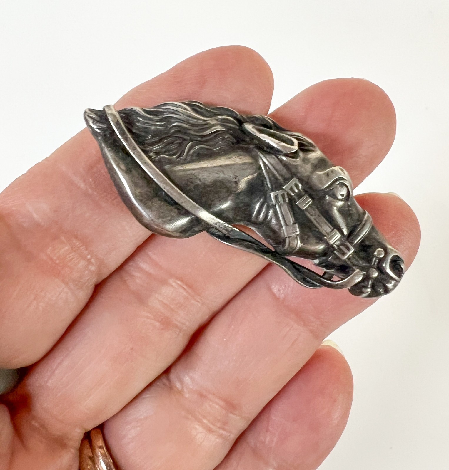 Victorian Sterling Silver Horse Head Equestrian Brooch