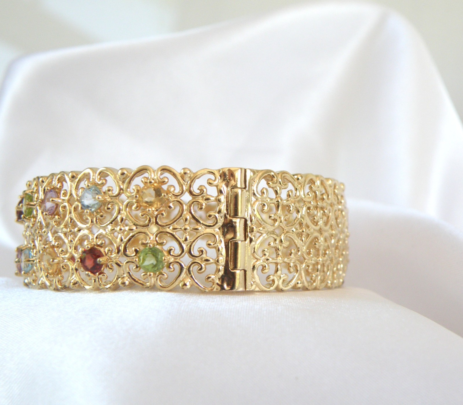 Sterling Silver 925 Gold on Natural Gemstone Statement Bracelet