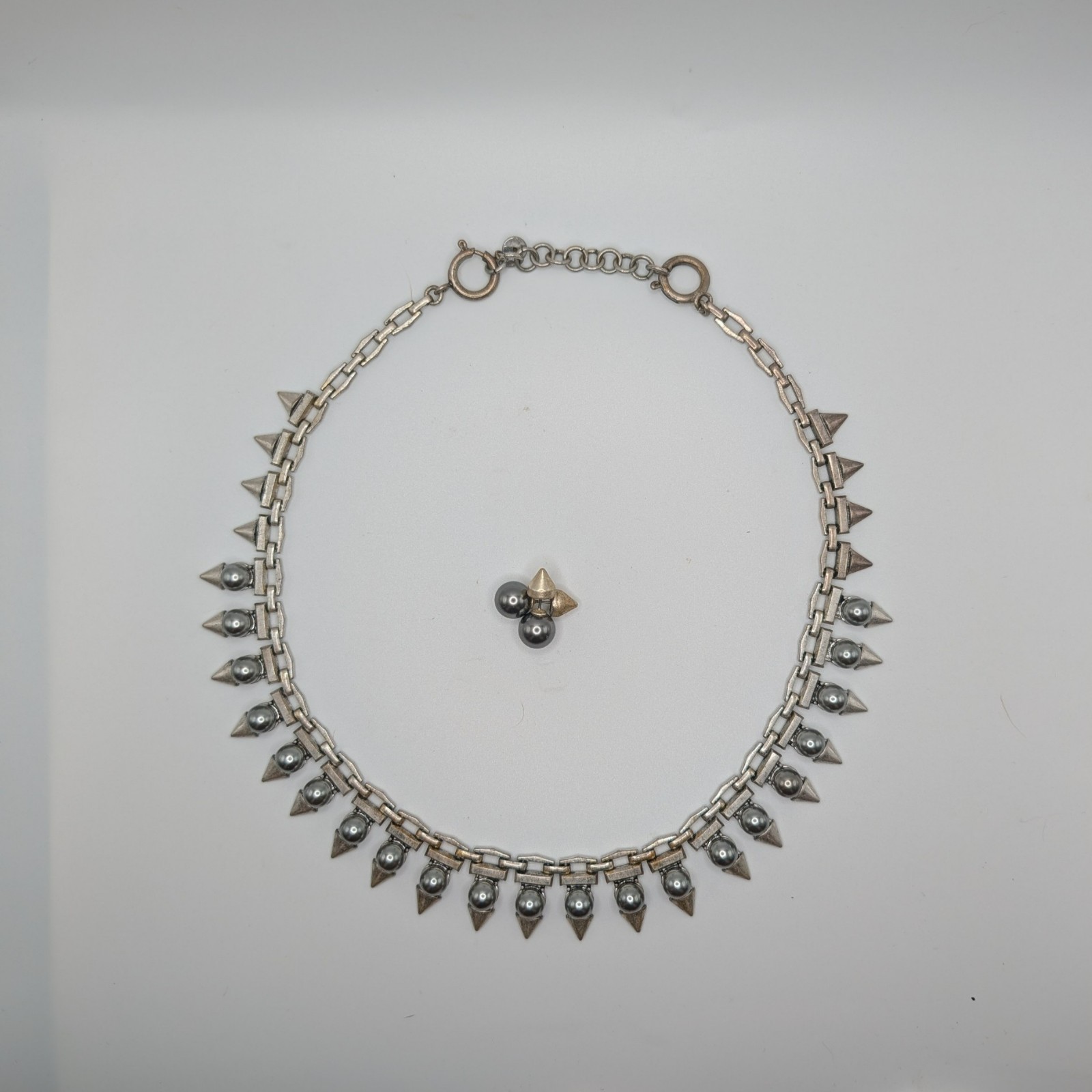 Stella & Dot Lynx 18″ Necklace & Earrings Silver-tone Spike Statement SET