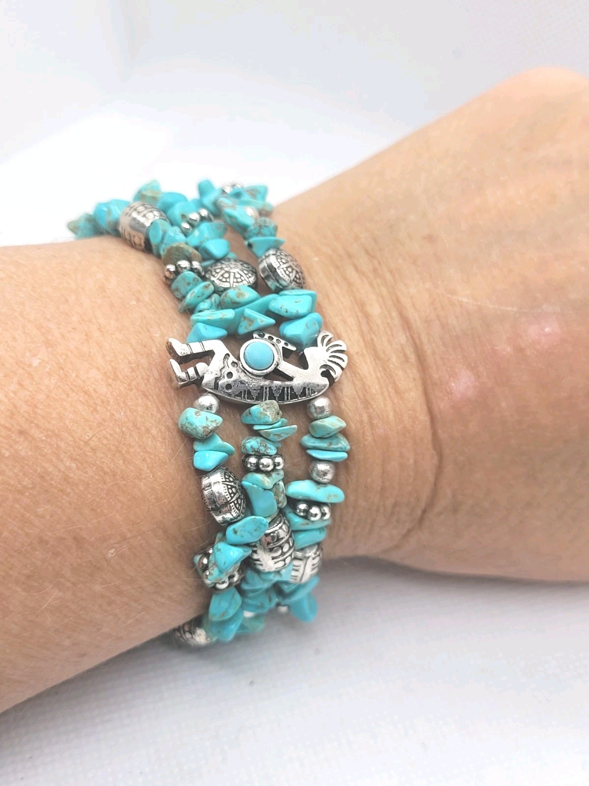 Vintage Turquoise Silver Beads Stretch Braslet.