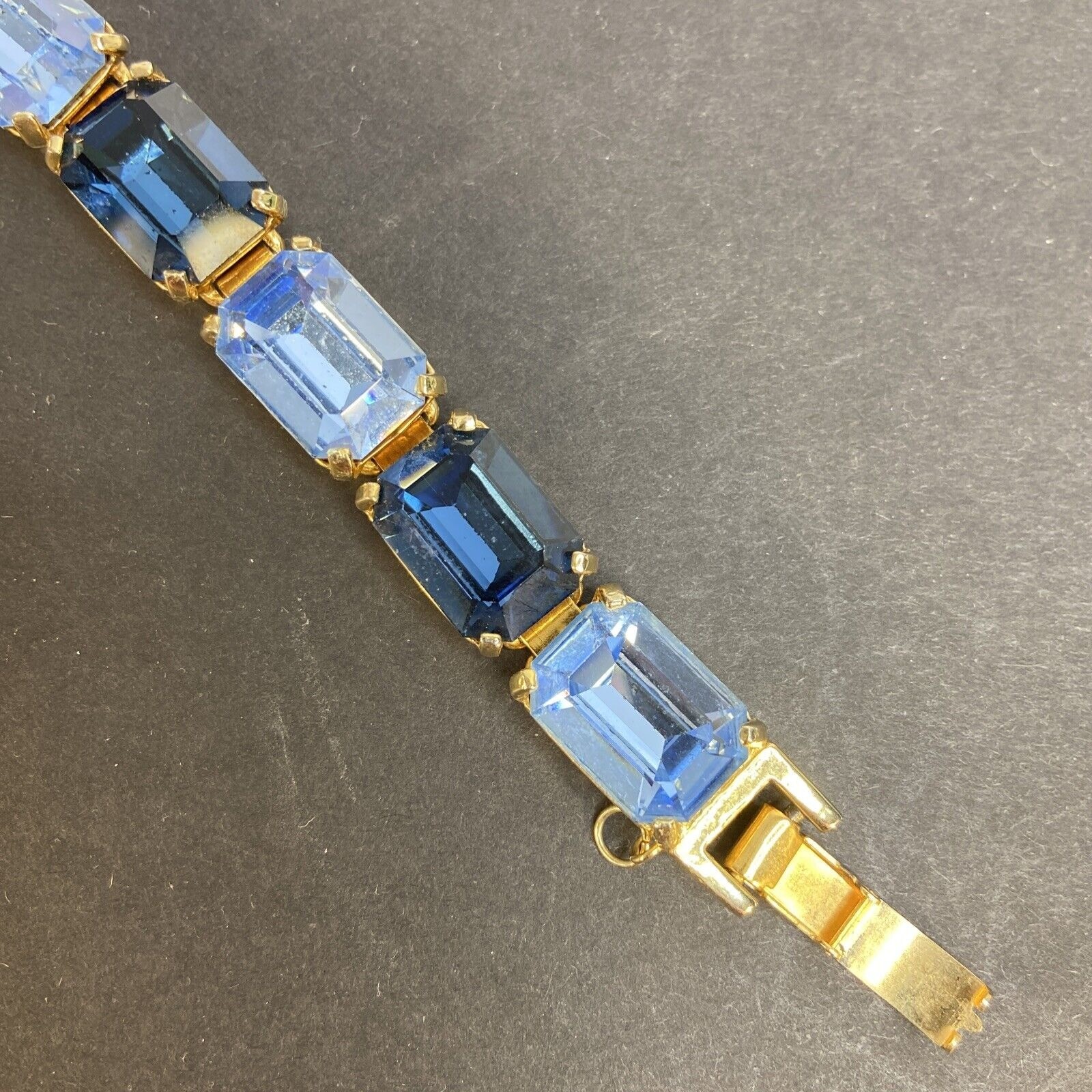 Robert Zentall Bracelet Large Blue Stone GoldTone Fold Over Clasp Safety 1950s