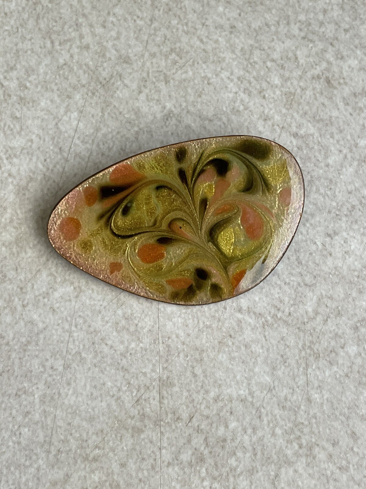 Enamel Brooch Vintage Orange Green 60s 70s 80s Swirls