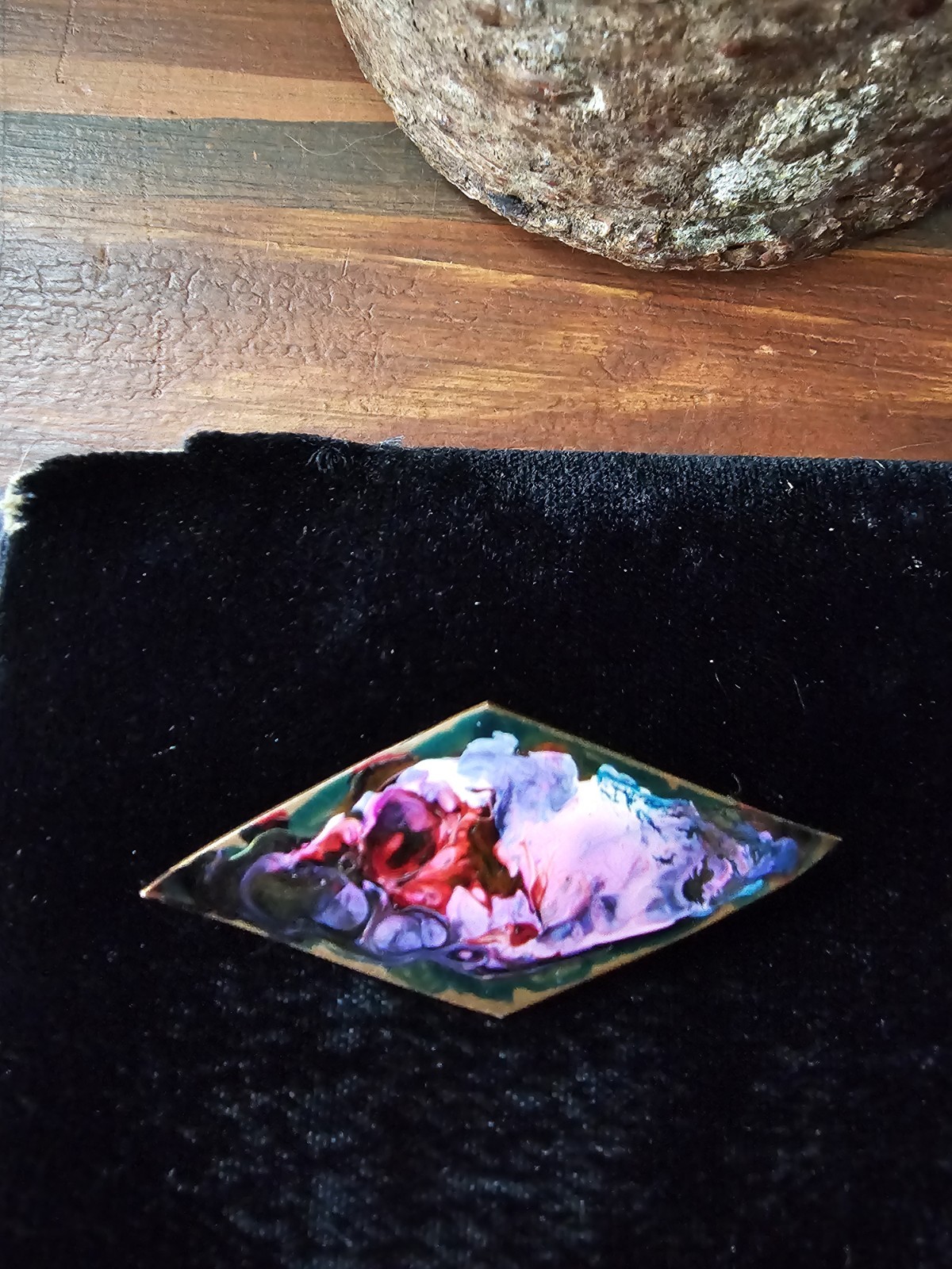Vtg Copper Enamel Brooch/Pin Abstract Shape Pinks Purples Green Art Handpainted