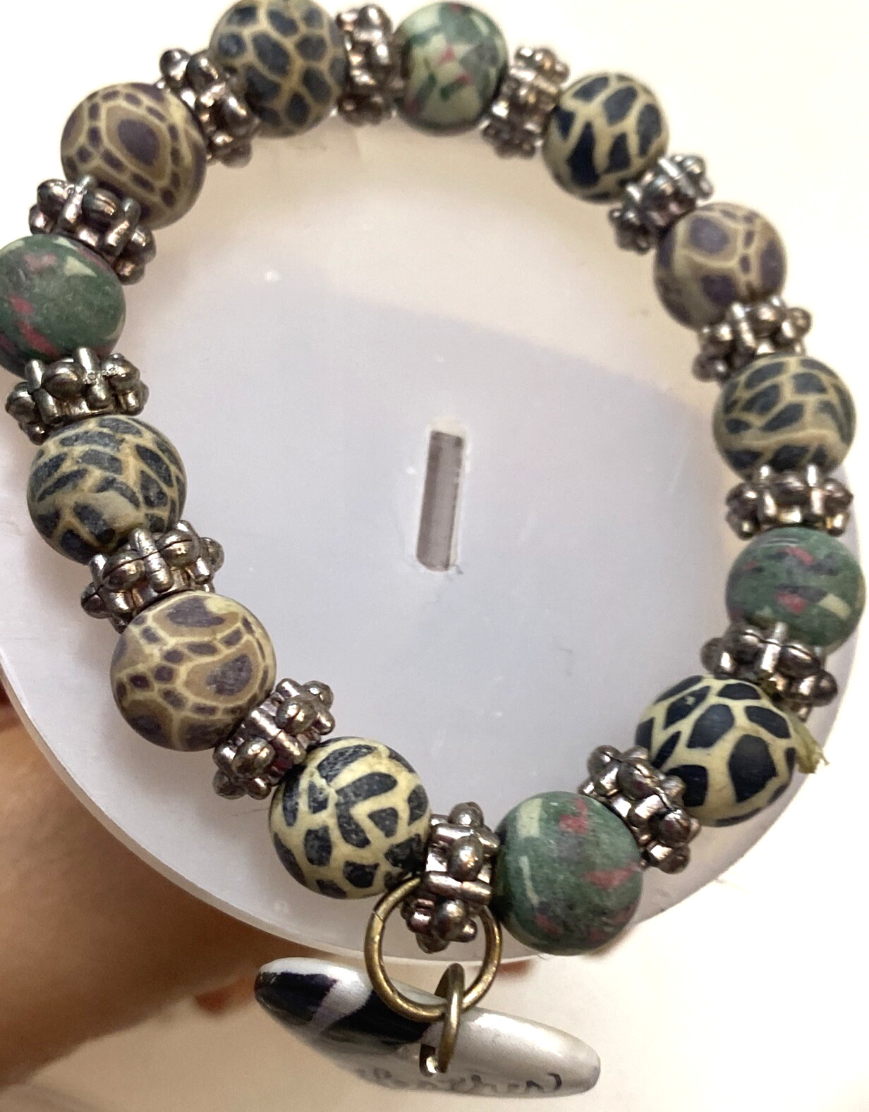 Charm Stretch Beaded Bracelet 7 Silver Heather