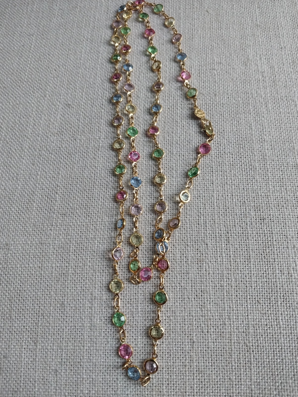 Vintage Signed Austrian Crystal USA Necklace Pastel Multi-Color Bezel Set Stones