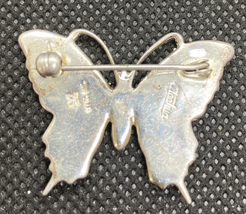 Ataahua Sterling Silver Butterfly Paua Shell Brooch From New Zealand .925