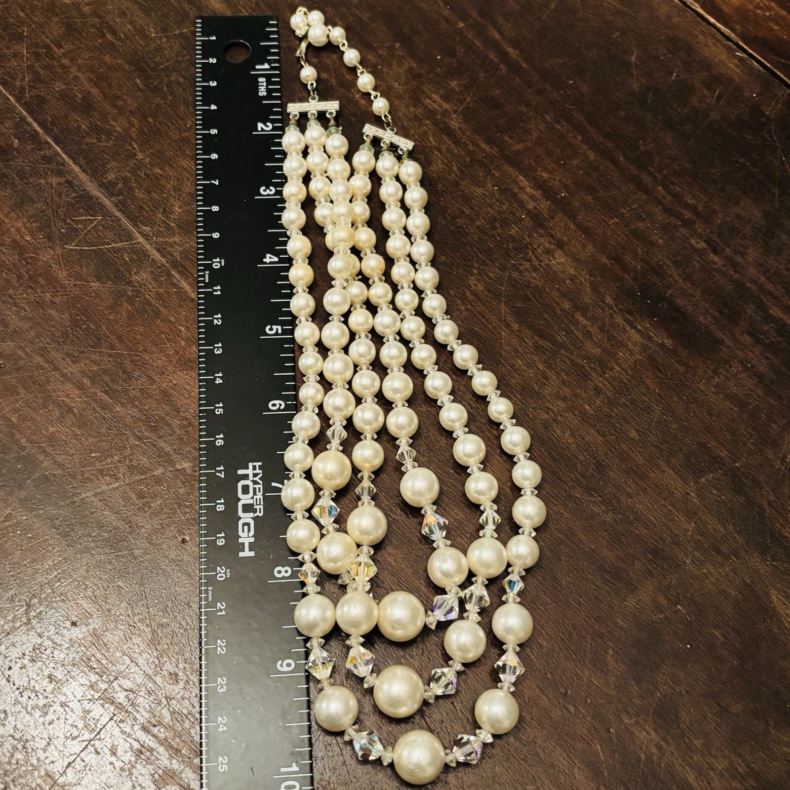 Vintage Midcentury Pearl And Glass Beaded 3 Strand Necklace 22 Inches