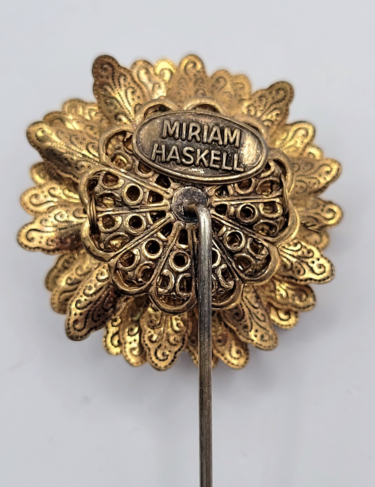 Vtg Miriam Haskell Rhinestone Turquoise Blue Glass Beaded Flower Runway Pin