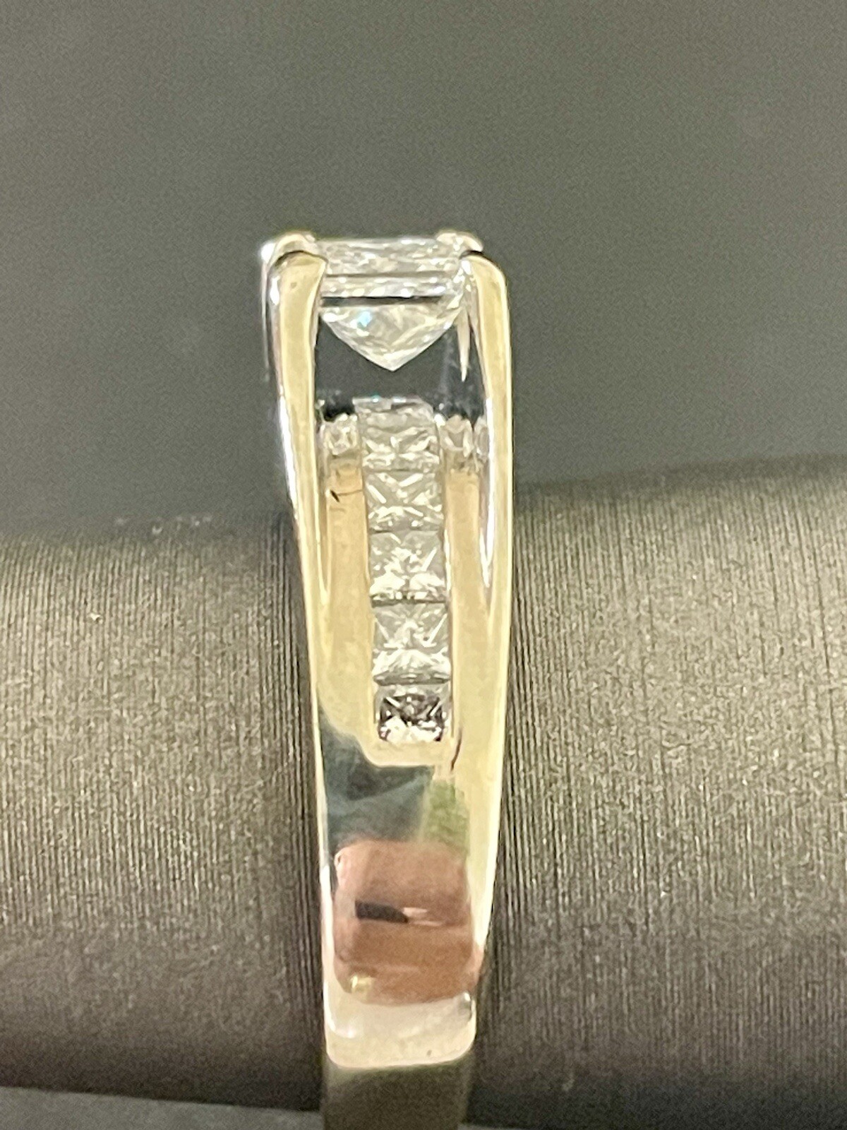 14k White Gold 1.20CTW (1/2CT Center) Princess Cut Diamond Ring (A53)