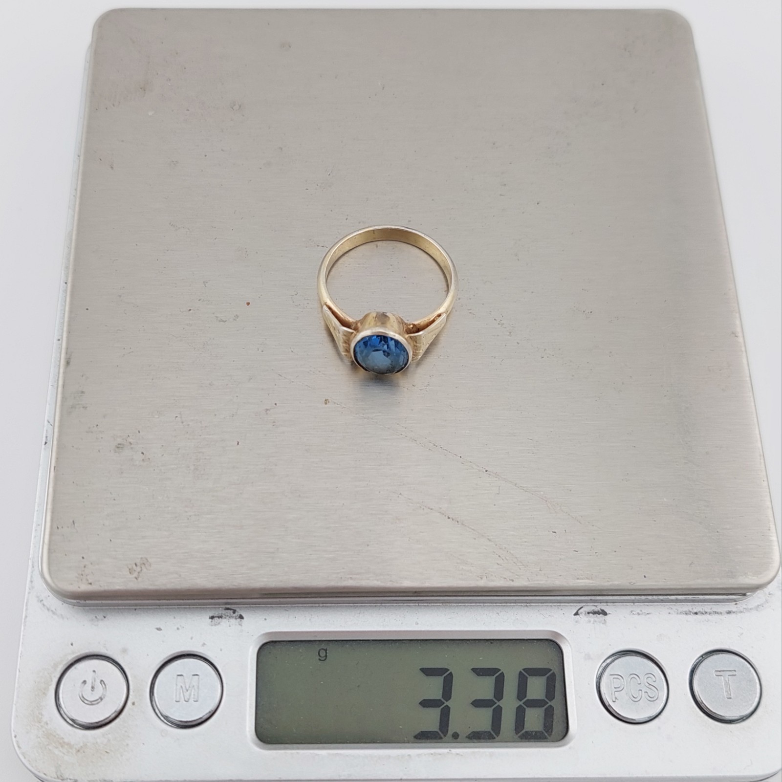 Vintage Silver Ring 875 Blue Stone Women USSR Era Size 7.75 / 18