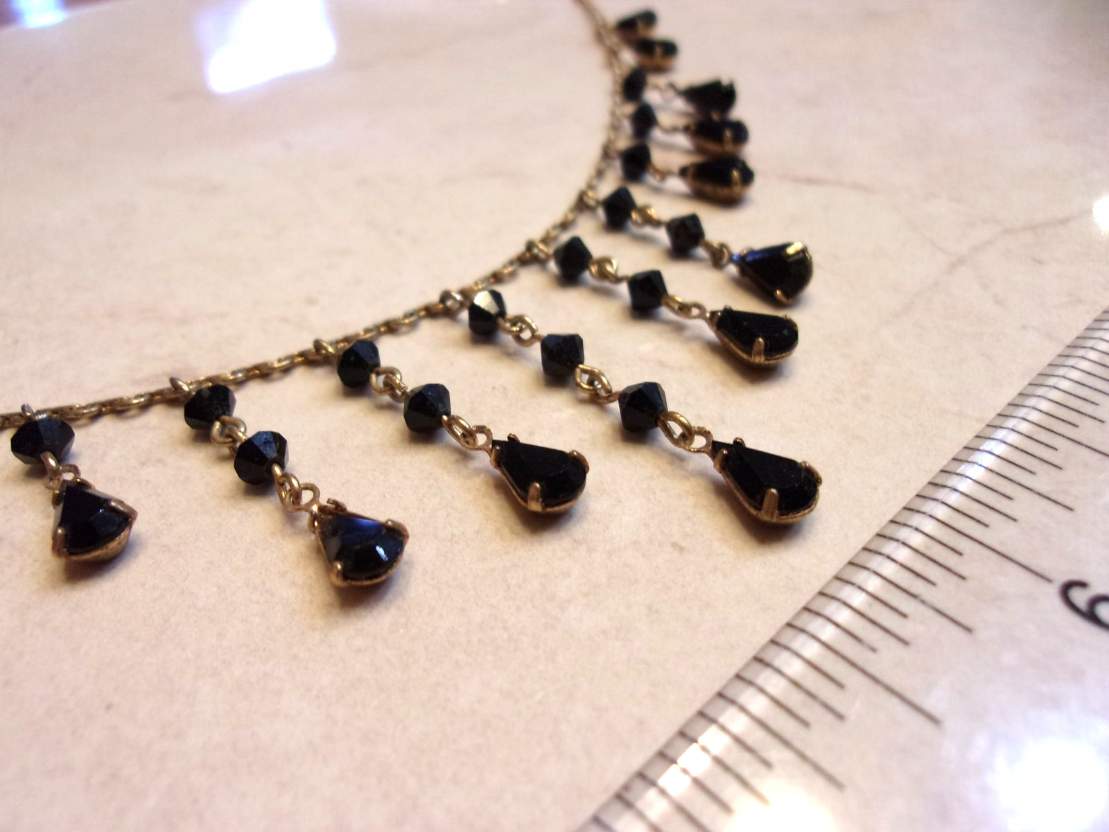 Vintage Look Austrian Crystal USA Teardrop Shape Beaded Dangle Necklace