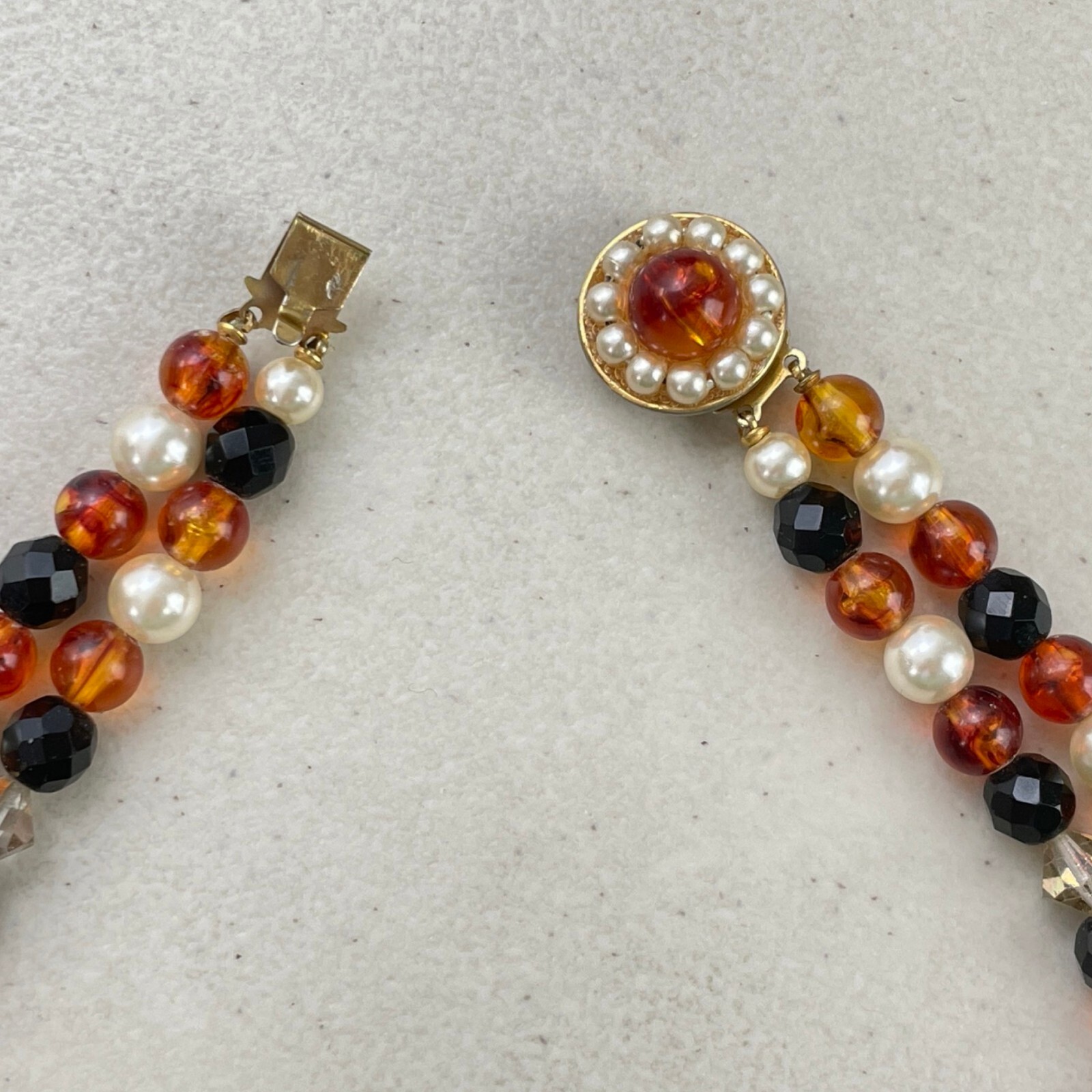 Vintage 60s Multi Strand Beaded Necklace 1960s Crystal & Acrylic