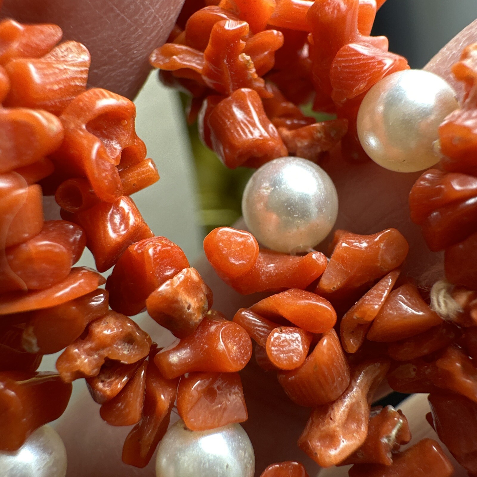 Vintage 24 Inch Genuine Coral And Pearl Necklace