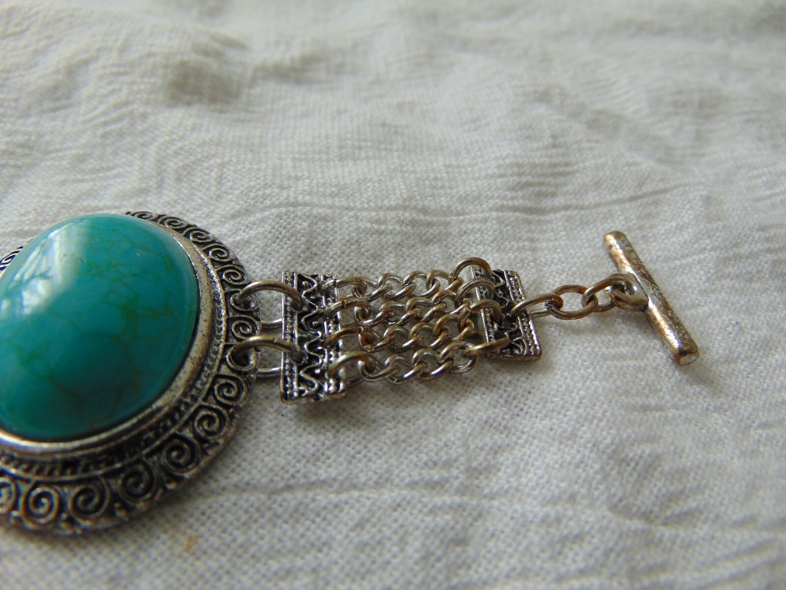 vintage silver blue oval stones toggle closure bracelet Southwest look