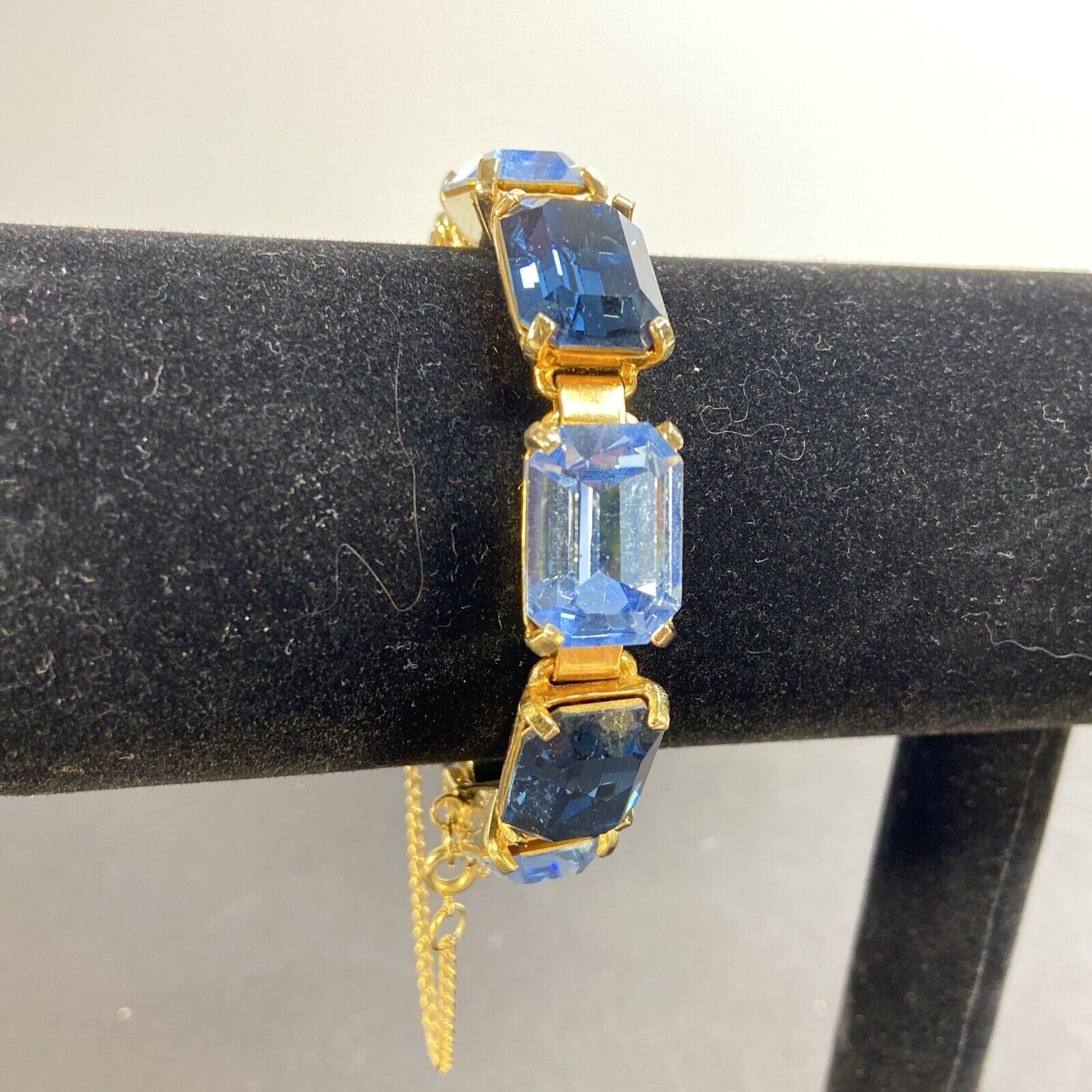 Robert Zentall Bracelet Large Blue Stone GoldTone Fold Over Clasp Safety 1950s
