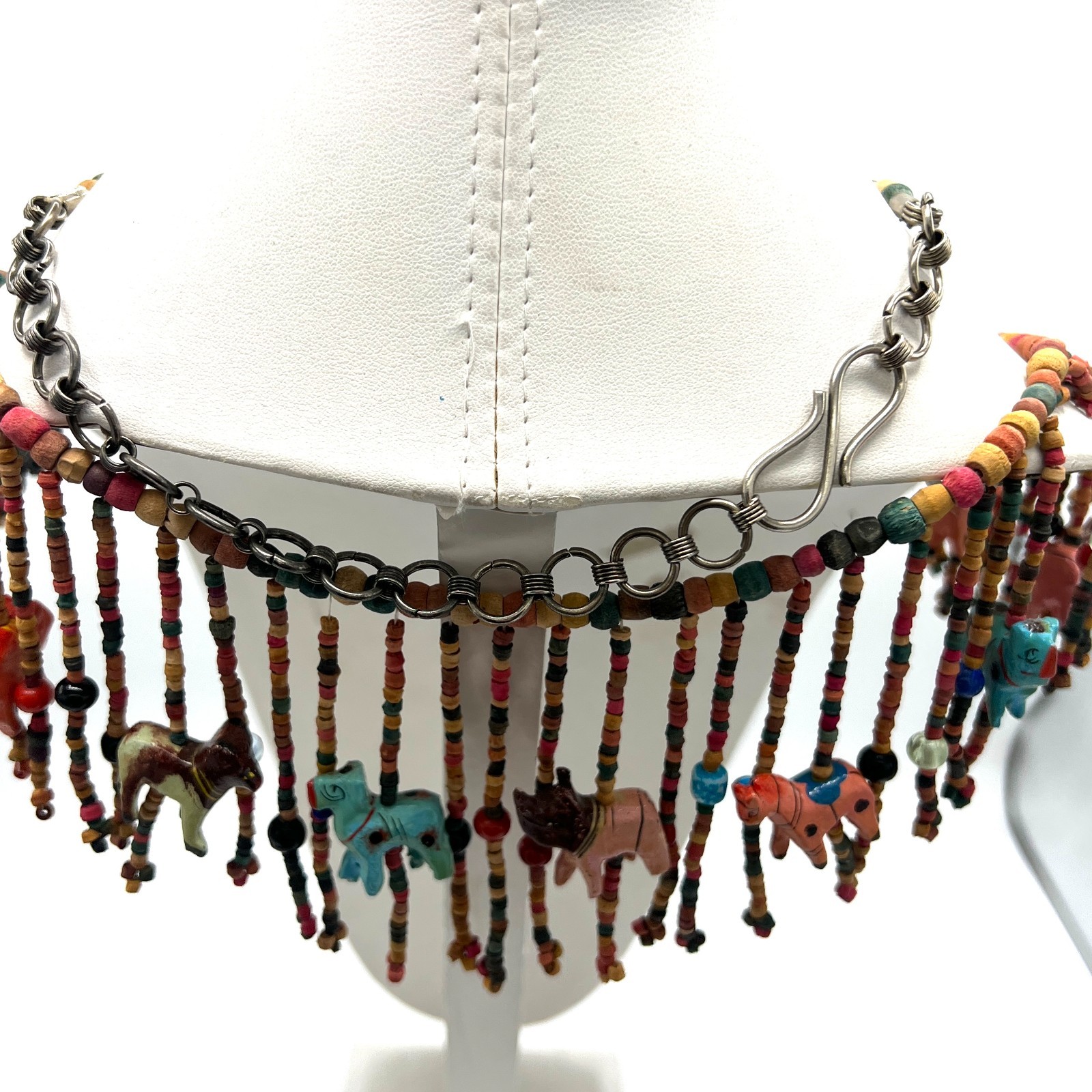 Long Artisan Beaded Animal Necklace with Colorful Fringe – Global Folk Inspired