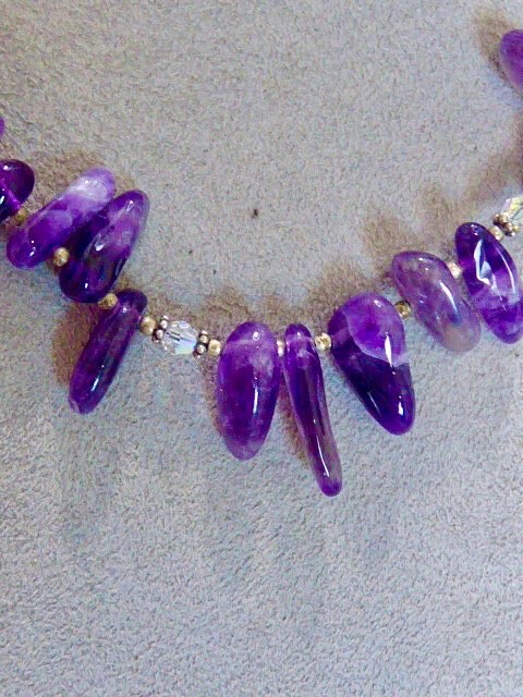 VINTAGE STERLING SILVER LOBSTER CLASP AMETHYST NUGETT GRADUATED NECKLACE