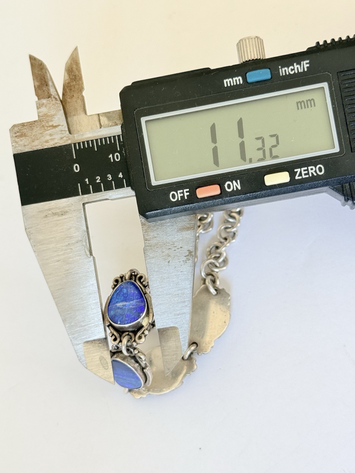 Vintage Sterling Silver Blue Australian Opal Link Bracelet 7”