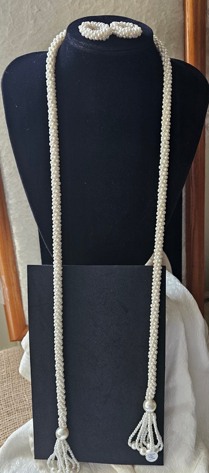 Vtg Beaded Flapper Lariat Necklace Rope Tassels Art Deco Style 2 Adj Rings