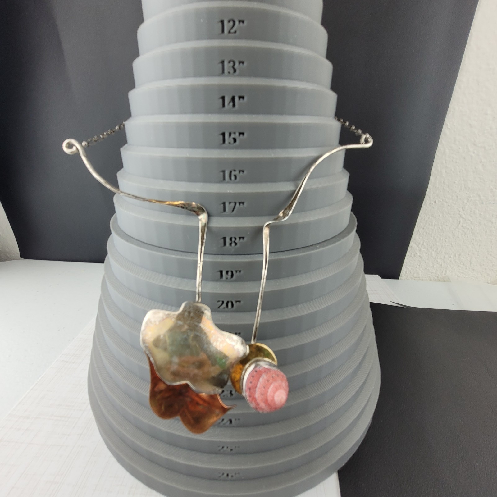 Vintage Mixed Metals and Shell Artisan Choker Necklace Statement Piece 14″ READ